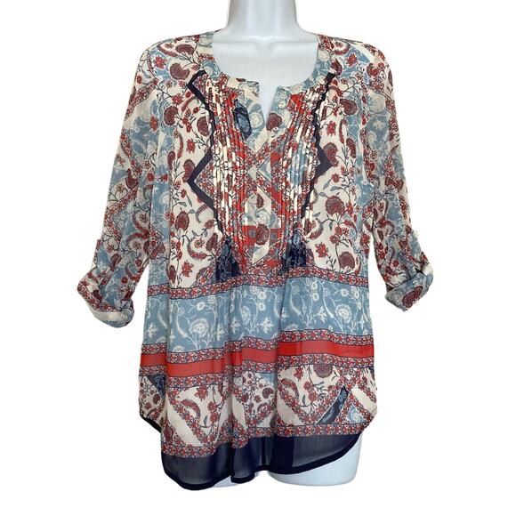 NWT Daniel Rainn Flowy Boho Floral Print Popover Long Roll Tab Sleeves Top XS - Picture 4 of 16